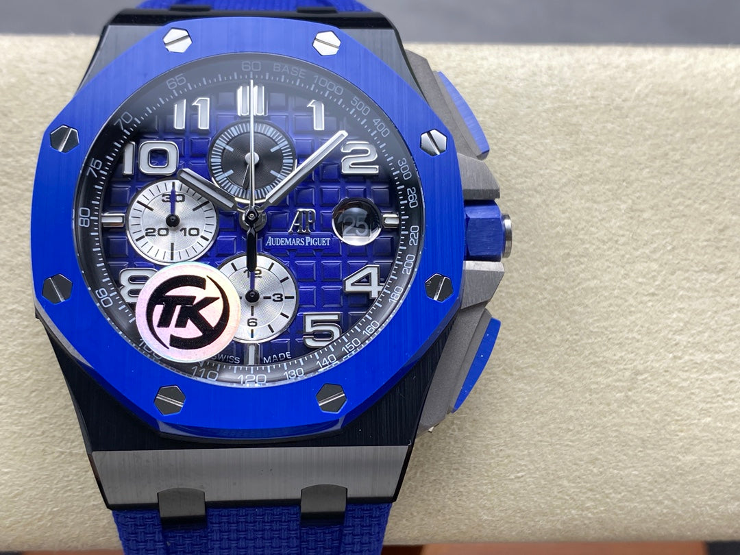 Royal Oak Offshore 44mm Black Ceramic TKF 1:1 Best Edition Blue Dial on Blue Rubber Strap A3126
