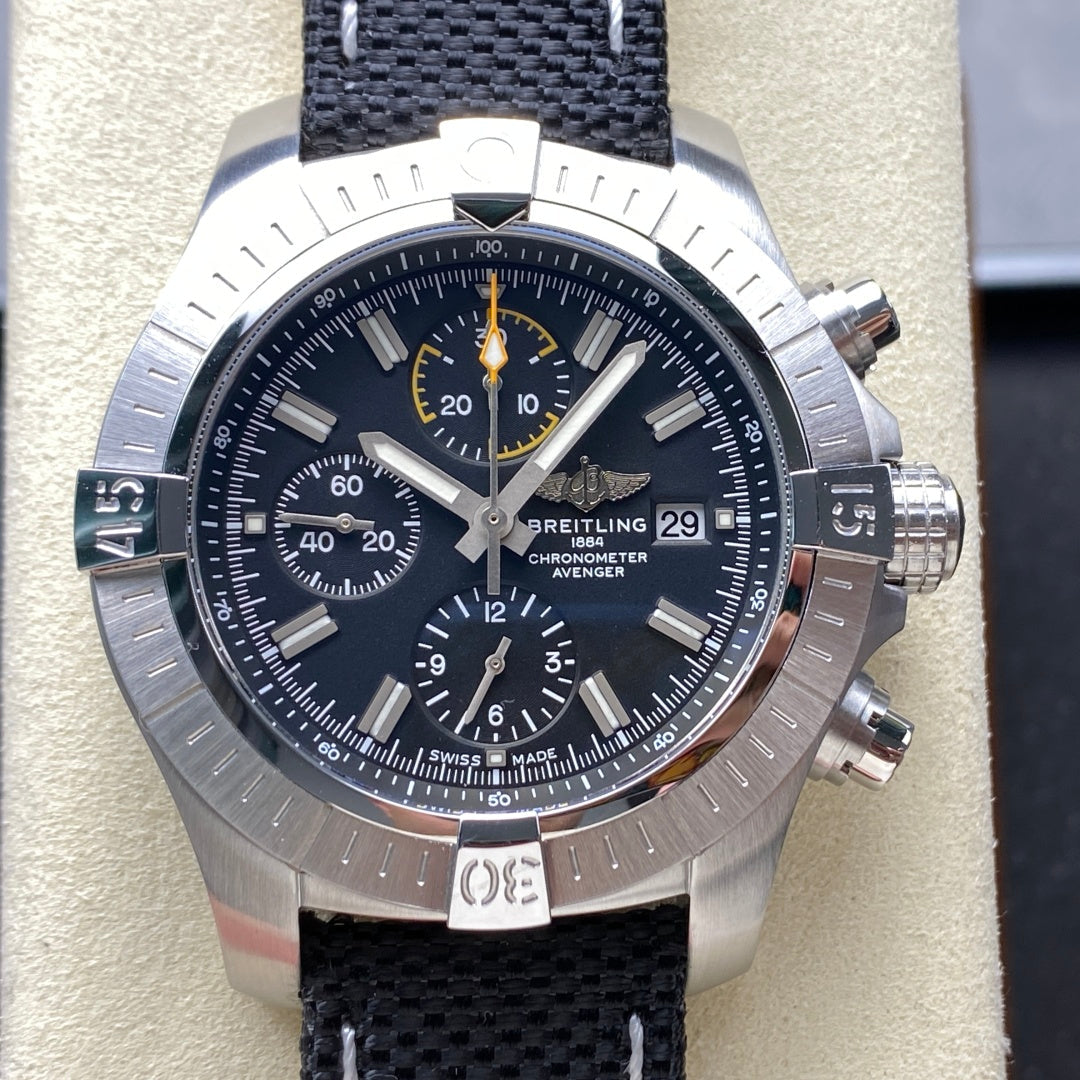 Avenger Chrono SS TF 1:1 Best Edition Black Dial on Black Nylon Strap A7750 V2