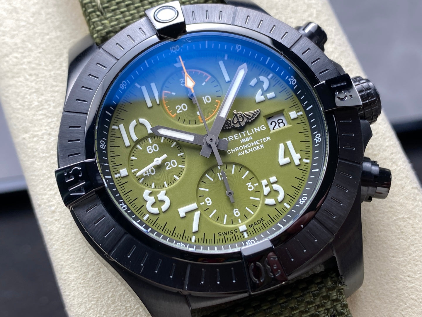 Avenger Chrono PVD Titanium TF 1:1 Best Edition Green Dial on Green Nylon Strap A7750 V2