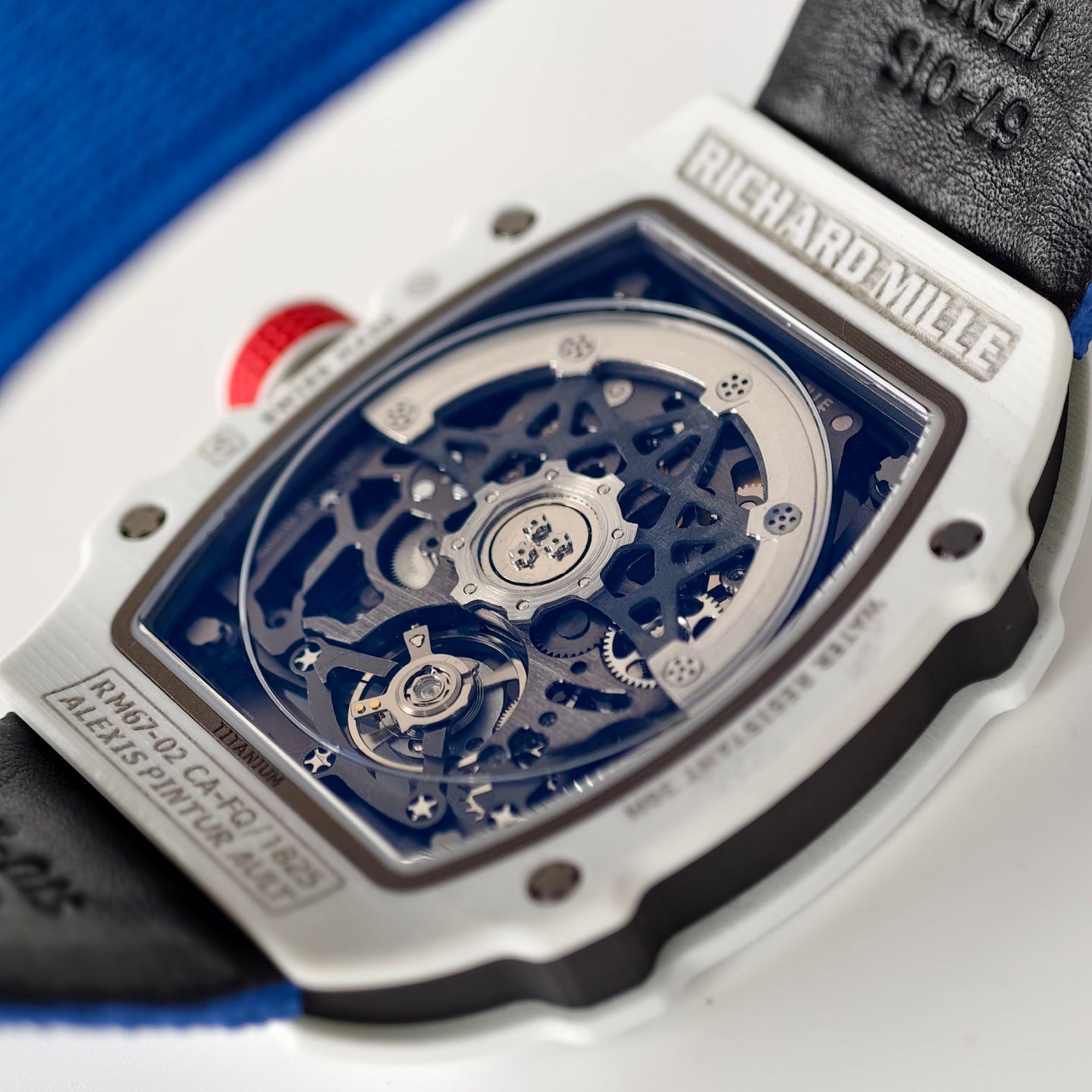 Umi Maker's RM67-02 White NTPT France Blue/Red/White Skeleton Dial on Nylon strap CRMA7 Clone V2