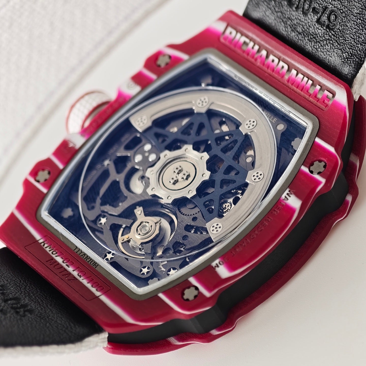 Umi Maker's RM67-02 Red NTPT Mutaz Red Skeleton Dial on Nylon strap CRMA7 Clone V2