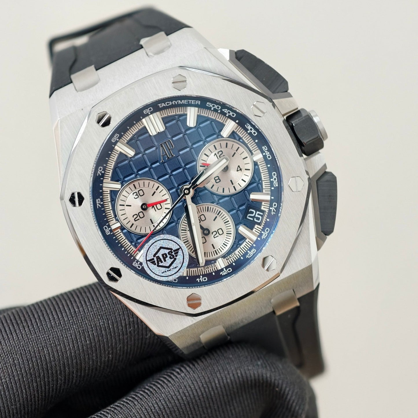 Royal Oak Offshore 26420 SS APSF 1:1 Best Edition Blue/Silver Dial on Black Rubber Strap SA4401 Super Clone
