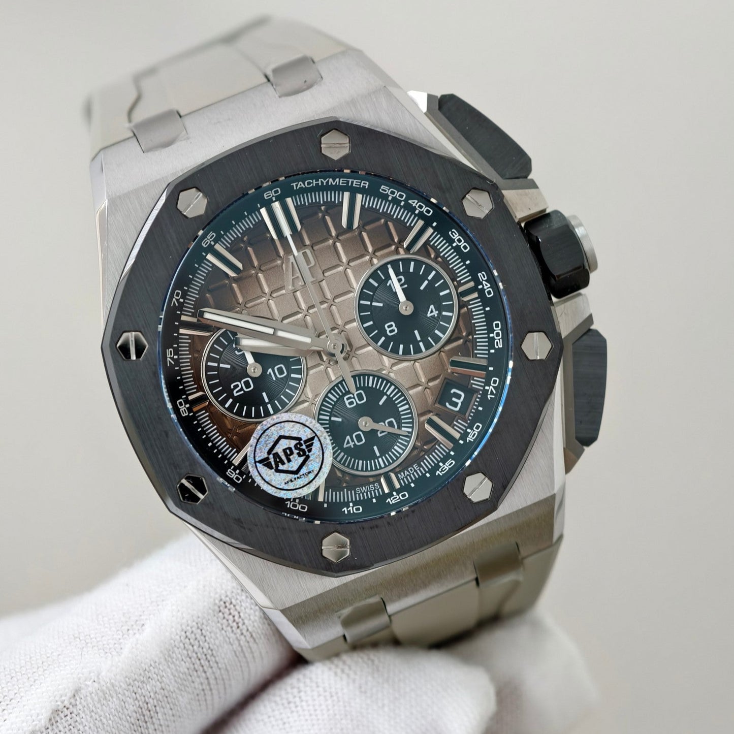Royal Oak Offshore 26420 SS Ceramic Bezel APSF 1:1 Best Edition Smoked Dial on Gray Rubber Strap SA4401 Super Clone