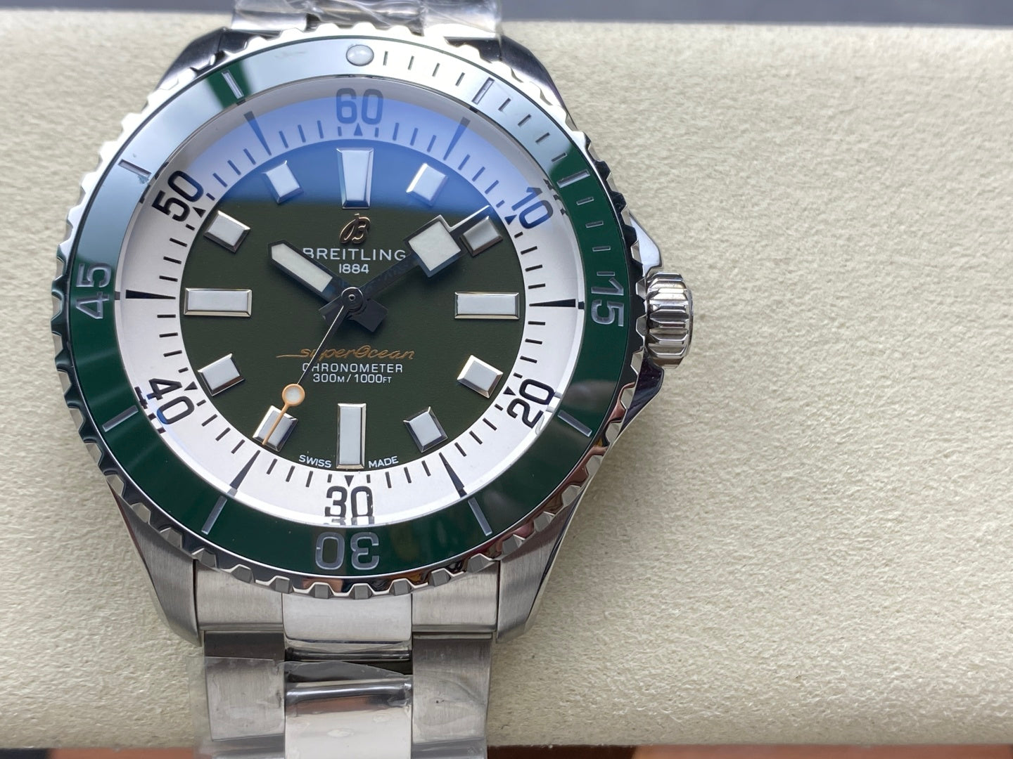 SuperOcean Automatic 44 SS Green Bezel TF 1:1 Best Edition Green Dial on SS Bracelet A2824
