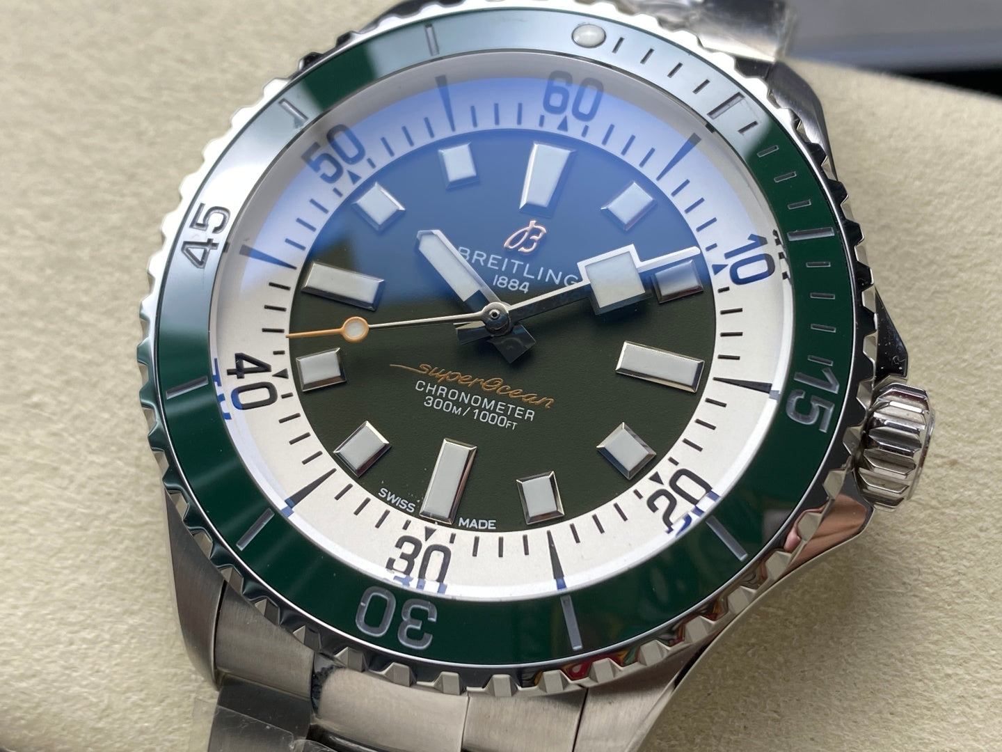 SuperOcean Automatic 44 SS Green Bezel TF 1:1 Best Edition Green Dial on SS Bracelet A2824