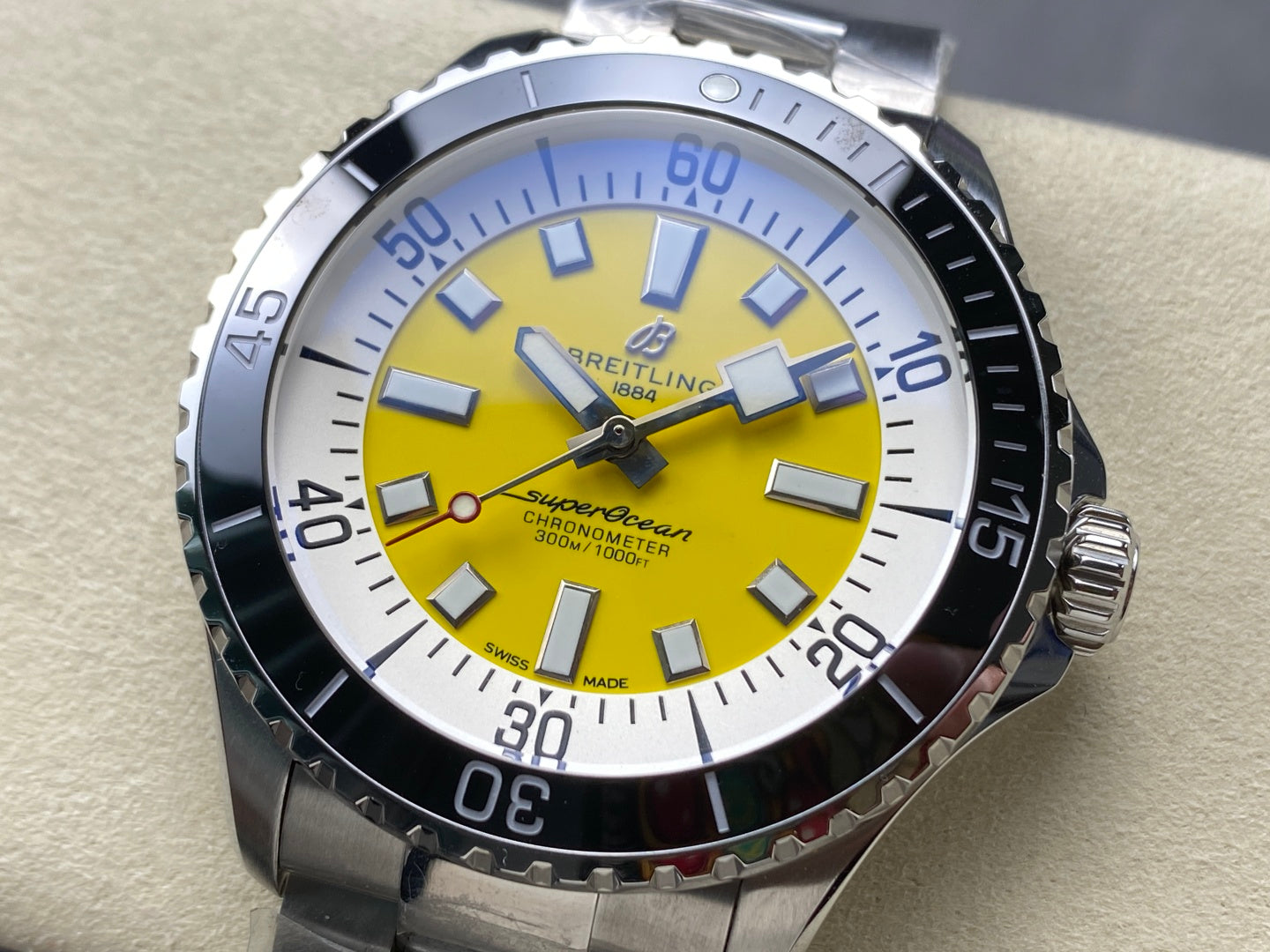 SuperOcean Automatic 44 SS Black Bezel TF 1:1 Best Edition Yellow Dial on SS Bracelet A2824