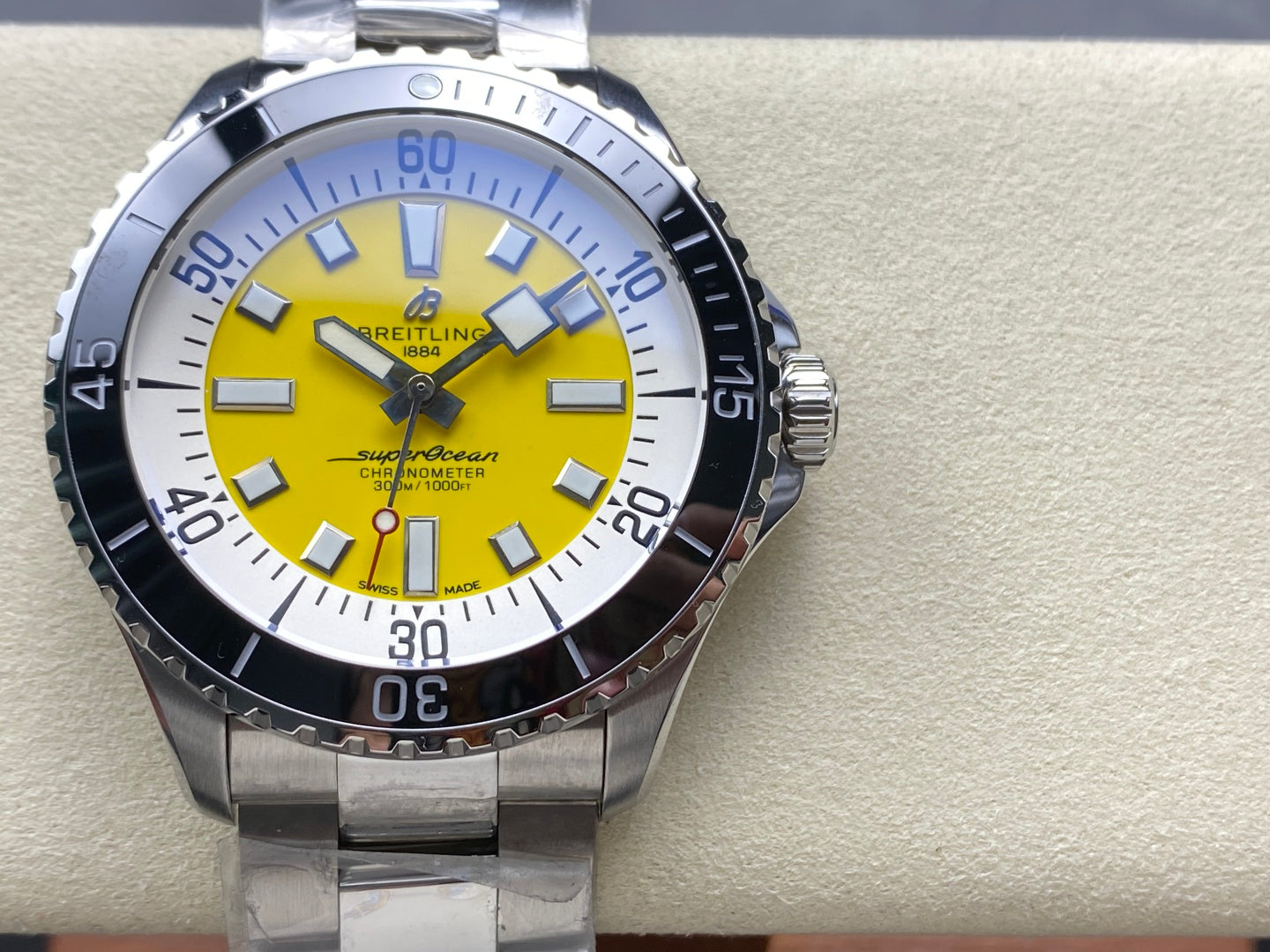 SuperOcean Automatic 44 SS Black Bezel TF 1:1 Best Edition Yellow Dial on SS Bracelet A2824