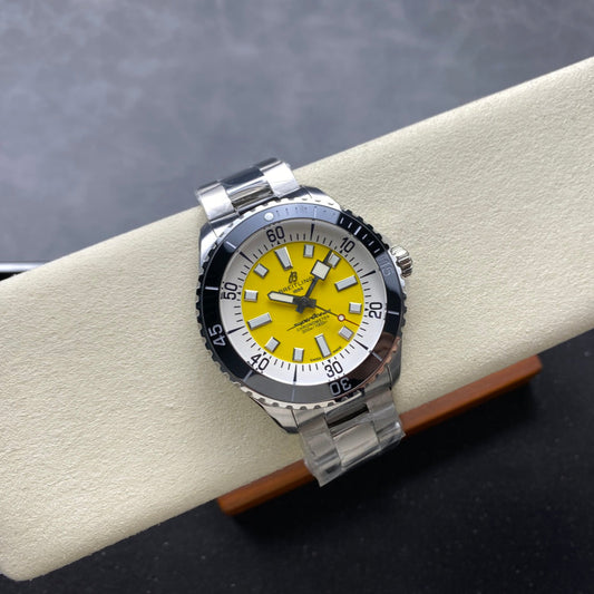 SuperOcean Automatic 44 SS Black Bezel TF 1:1 Best Edition Yellow Dial on SS Bracelet A2824