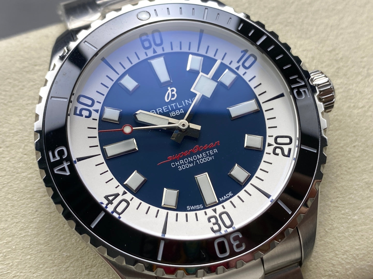 SuperOcean Automatic 44 SS Black Bezel TF 1:1 Best Edition Blue Dial on SS Bracelet A2824