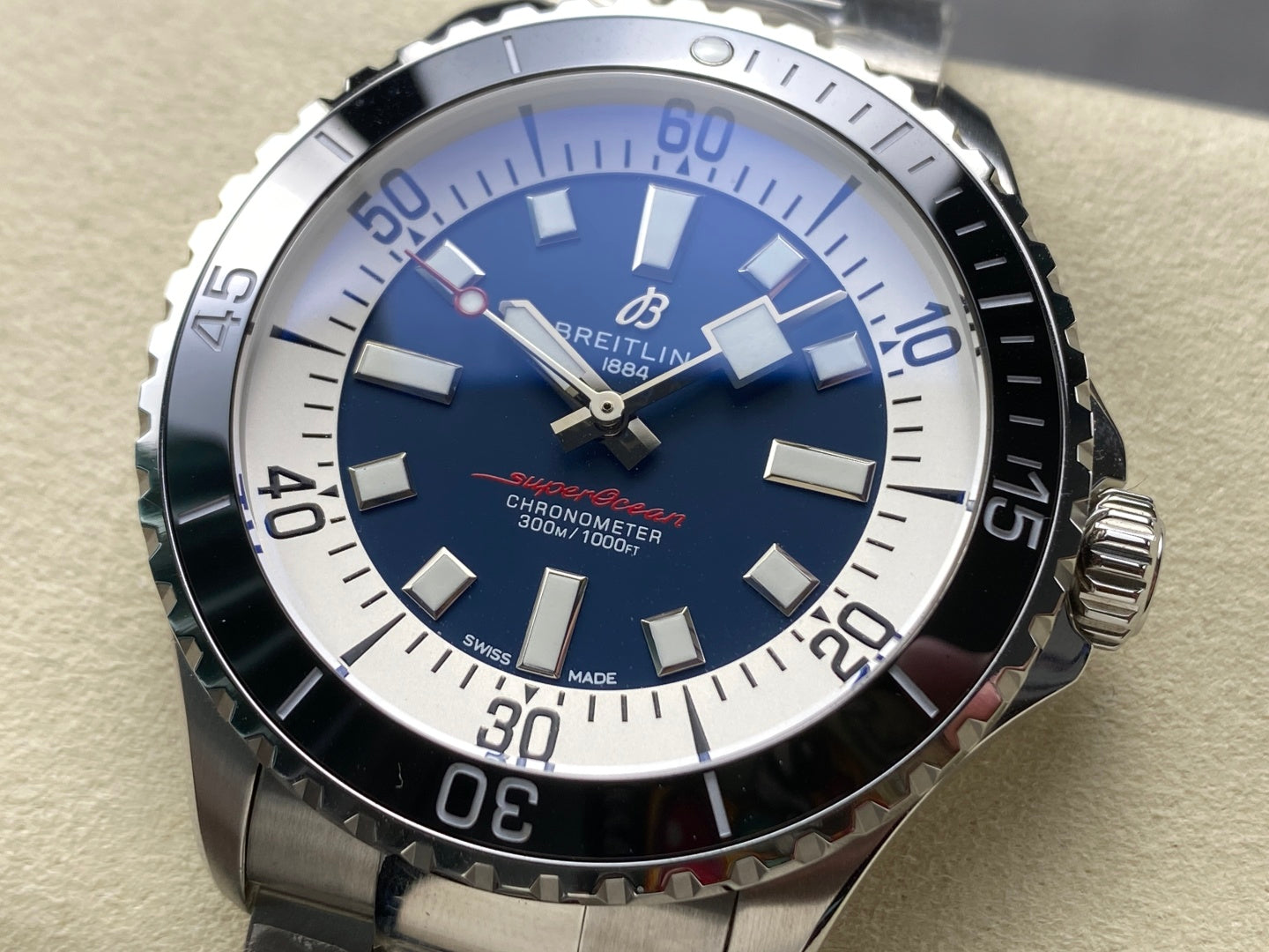 SuperOcean Automatic 44 SS Black Bezel TF 1:1 Best Edition Blue Dial on SS Bracelet A2824