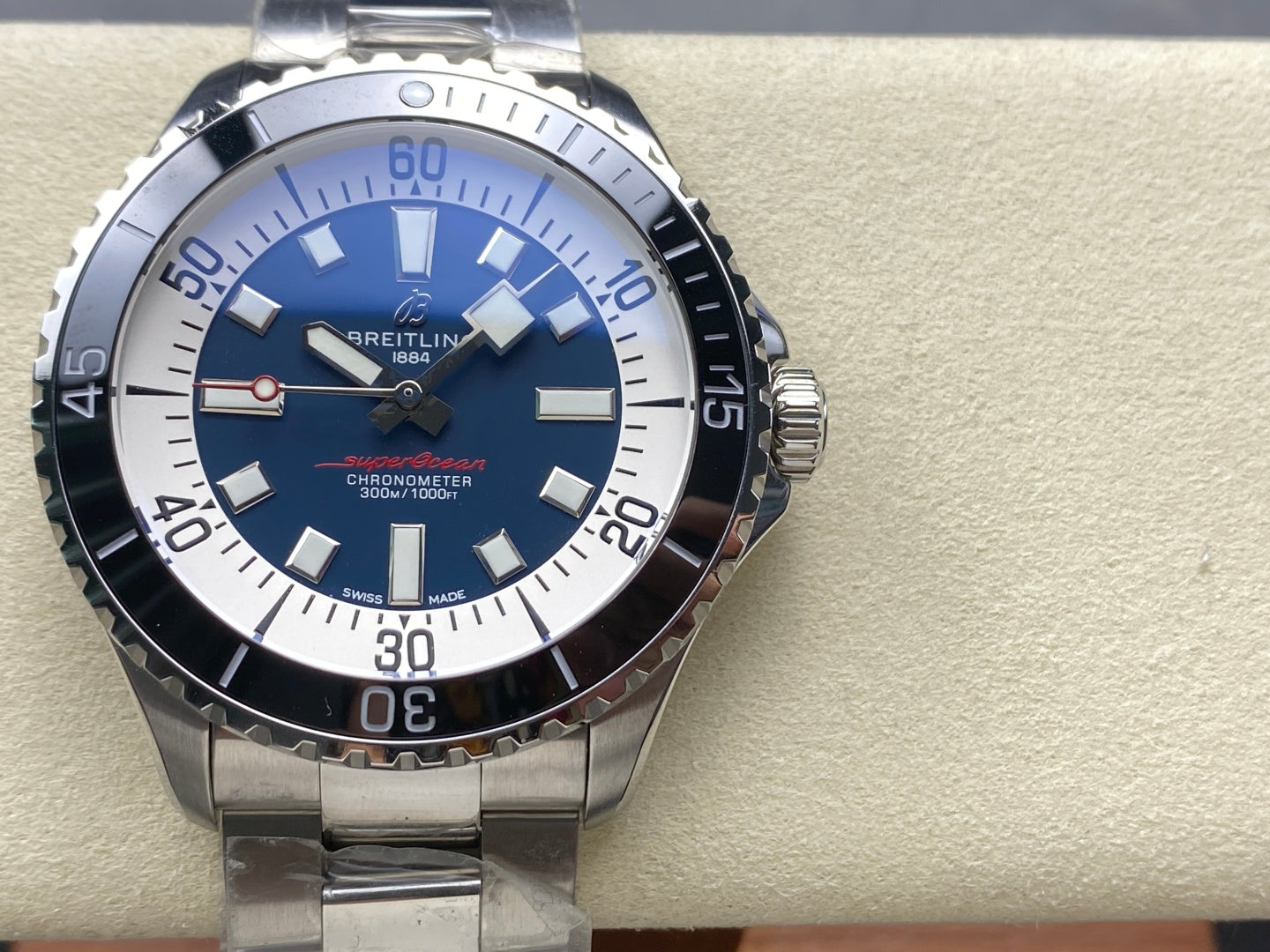 SuperOcean Automatic 44 SS Black Bezel TF 1:1 Best Edition Blue Dial on SS Bracelet A2824