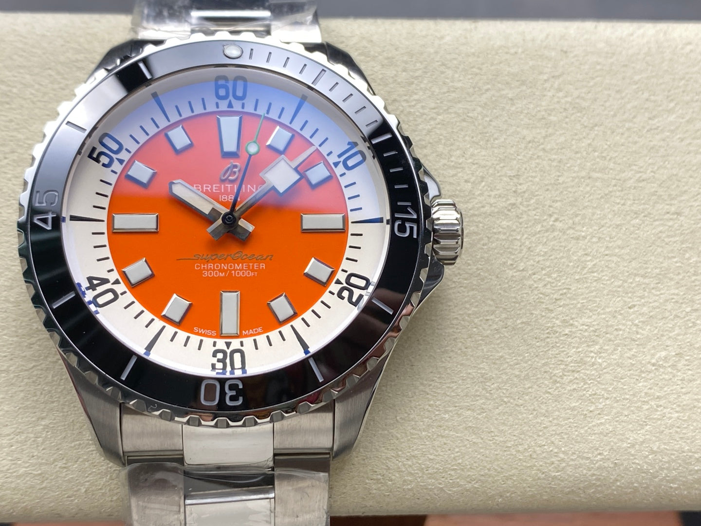 SuperOcean Automatic 44 SS Black Bezel TF 1:1 Best Edition Orange Dial on SS Bracelet A2824