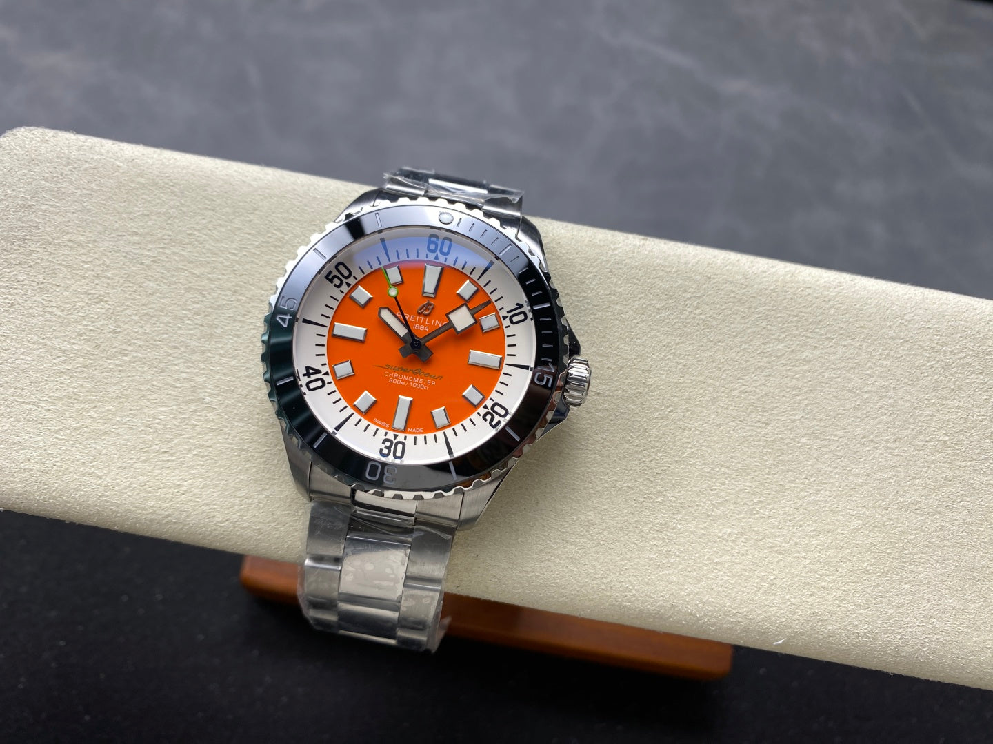 SuperOcean Automatic 44 SS Black Bezel TF 1:1 Best Edition Orange Dial on SS Bracelet A2824