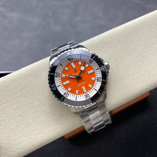 SuperOcean Automatic 44 SS Black Bezel TF 1:1 Best Edition Orange Dial on SS Bracelet A2824