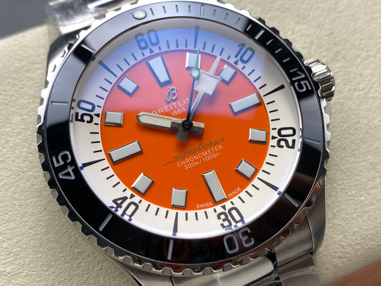 SuperOcean Automatic 44 SS Black Bezel TF 1:1 Best Edition Orange Dial on SS Bracelet A2824
