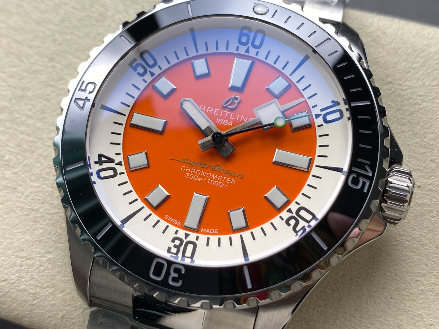 SuperOcean Automatic 44 SS Black Bezel TF 1:1 Best Edition Orange Dial on SS Bracelet A2824
