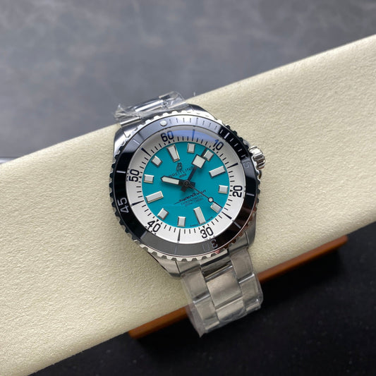 SuperOcean Automatic 44 SS Black Bezel TF 1:1 Best Edition Tiffany Blue Dial on SS Bracelet A2824