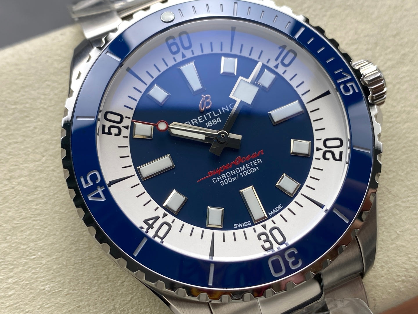 SuperOcean Automatic 44 SS Blue Bezel TF 1:1 Best Edition Blue Dial on SS Bracelet A2824