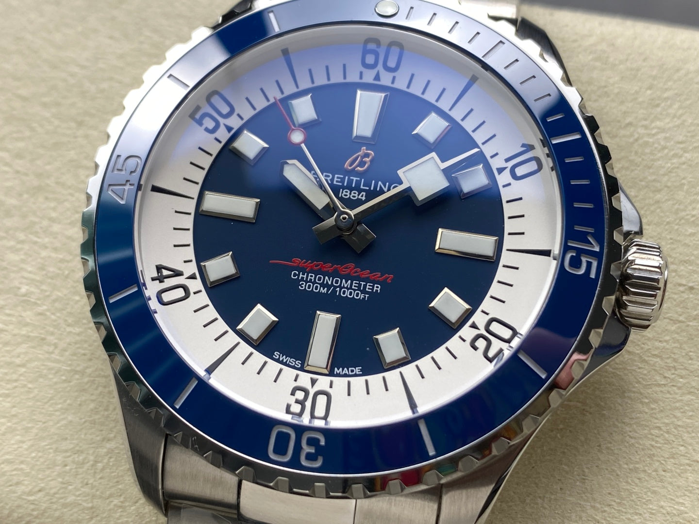SuperOcean Automatic 44 SS Blue Bezel TF 1:1 Best Edition Blue Dial on SS Bracelet A2824