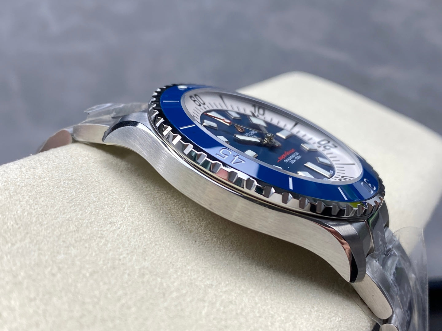 SuperOcean Automatic 44 SS Blue Bezel TF 1:1 Best Edition Blue Dial on SS Bracelet A2824