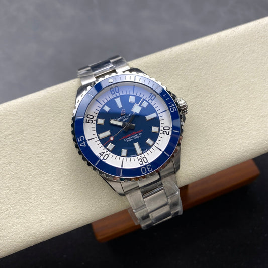 SuperOcean Automatic 44 SS Blue Bezel TF 1:1 Best Edition Blue Dial on SS Bracelet A2824