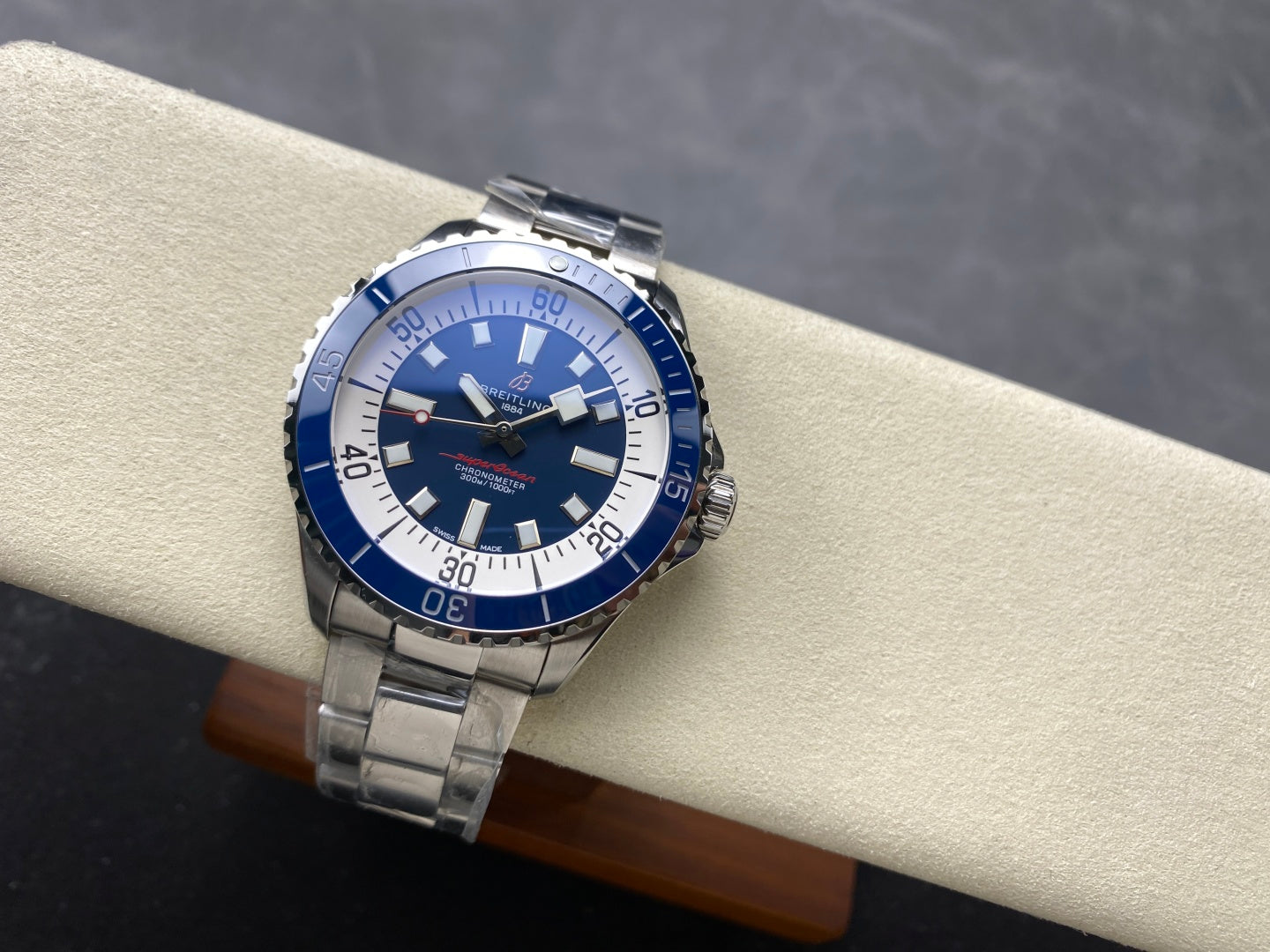 SuperOcean Automatic 44 SS Blue Bezel TF 1:1 Best Edition Blue Dial on SS Bracelet A2824