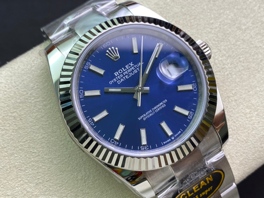 DateJust 41 126334 Clean 1:1 Best Edition 904L Steel Blue Stick Dial on Oyster Bracelet DD3235