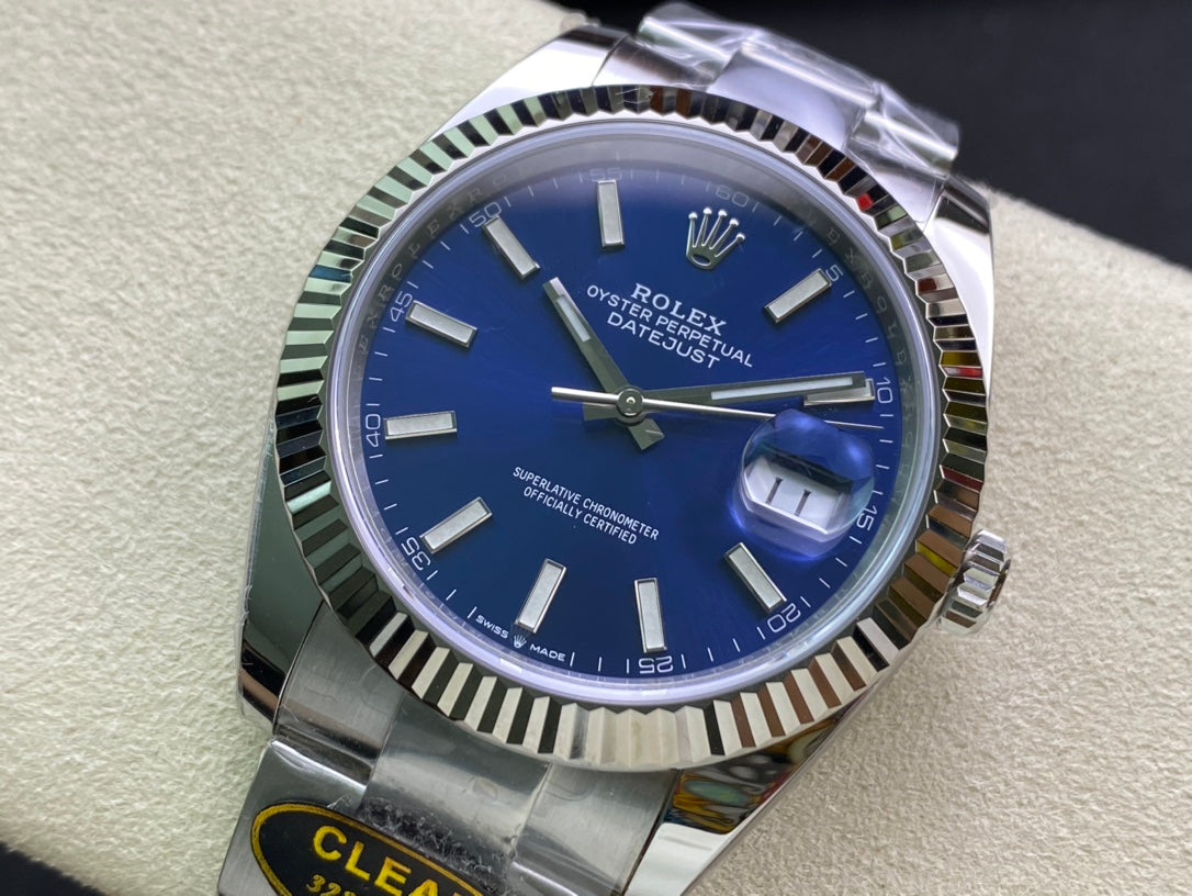 DateJust 41 126334 Clean 1:1 Best Edition 904L Steel Blue Stick Dial on Oyster Bracelet DD3235