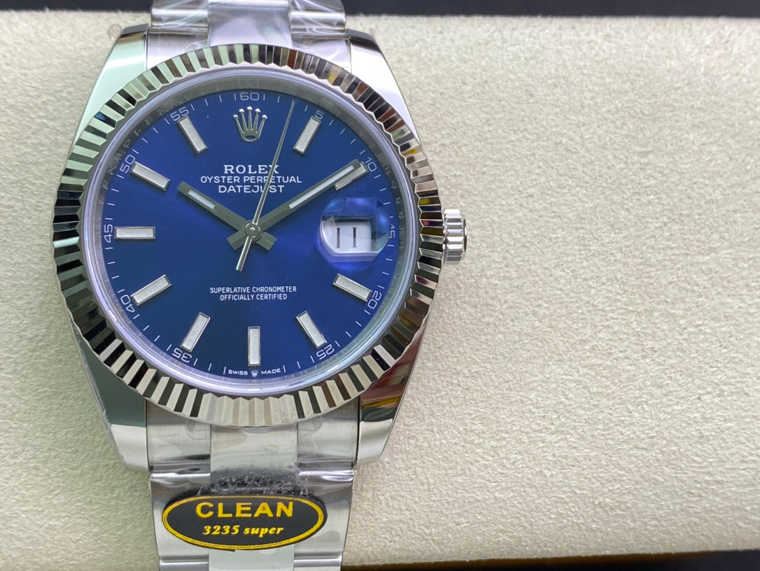 DateJust 41 126334 Clean 1:1 Best Edition 904L Steel Blue Stick Dial on Oyster Bracelet DD3235
