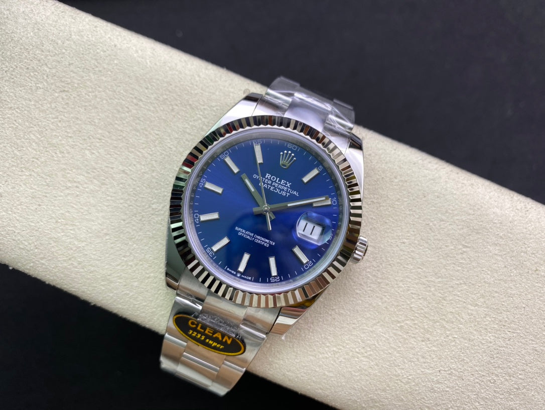 DateJust 41 126334 Clean 1:1 Best Edition 904L Steel Blue Stick Dial on Oyster Bracelet DD3235