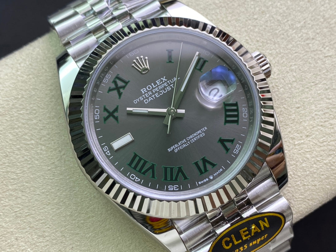 DateJust 41 126334 Clean 1:1 Best Edition 904L Steel Gray Dial Green Roman on Jubilee Bracelet DD3235