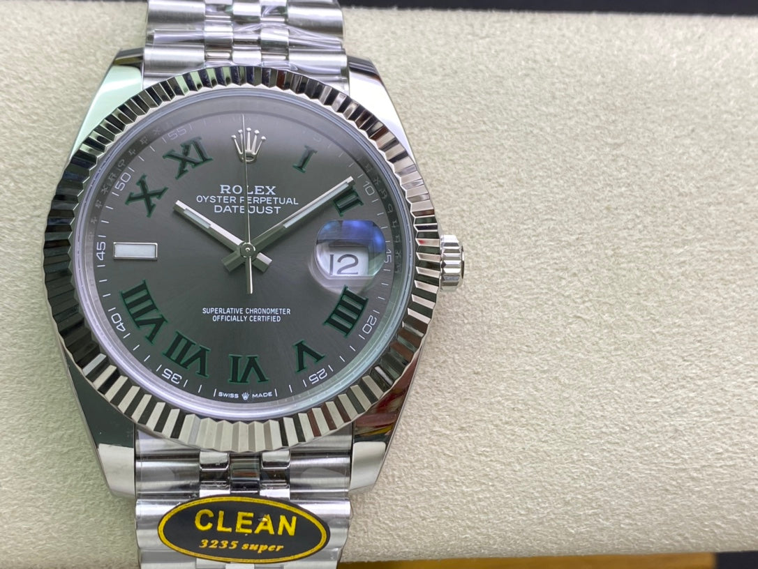 DateJust 41 126334 Clean 1:1 Best Edition 904L Steel Gray Dial Green Roman on Jubilee Bracelet DD3235