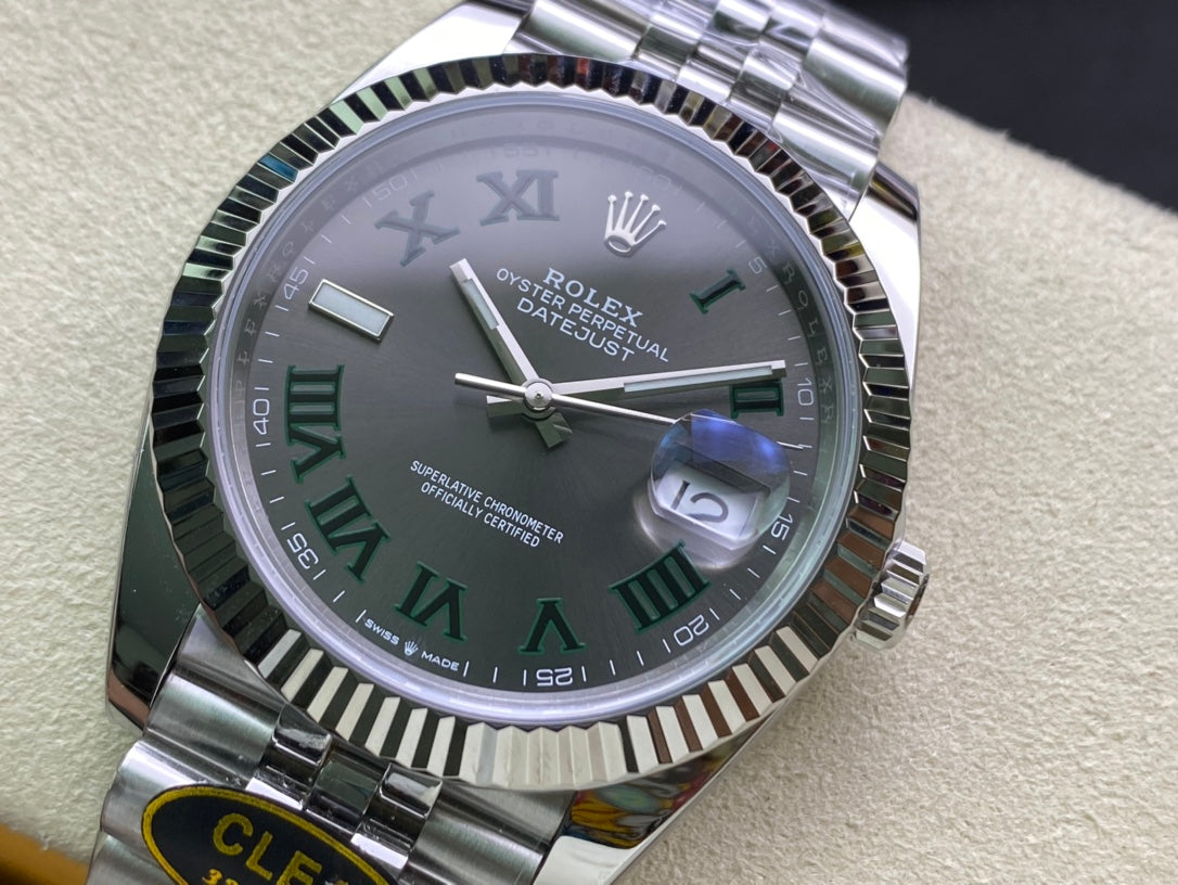 DateJust 41 126334 Clean 1:1 Best Edition 904L Steel Gray Dial Green Roman on Jubilee Bracelet DD3235