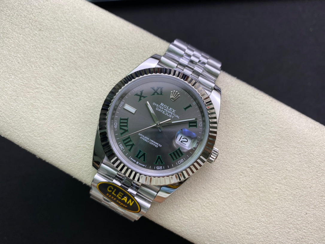 DateJust 41 126334 Clean 1:1 Best Edition 904L Steel Gray Dial Green Roman on Jubilee Bracelet DD3235