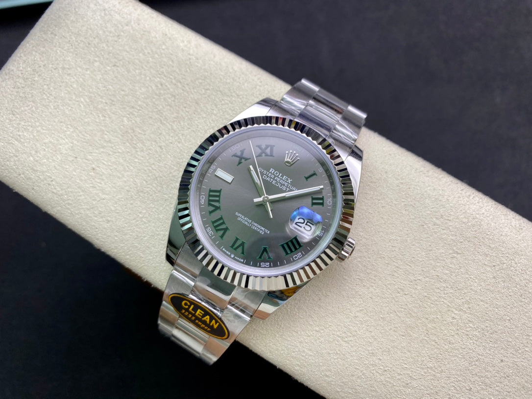 DateJust 41 126334 Clean 1:1 Best Edition 904L Steel Gray Dial Green Roman on Oyster Bracelet DD3235