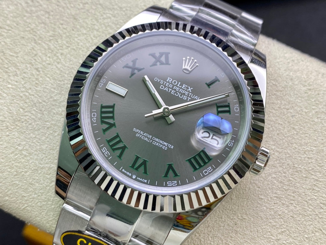 DateJust 41 126334 Clean 1:1 Best Edition 904L Steel Gray Dial Green Roman on Oyster Bracelet DD3235