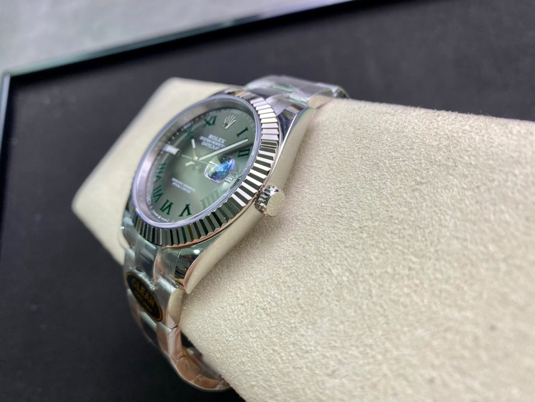 DateJust 41 126334 Clean 1:1 Best Edition 904L Steel Gray Dial Green Roman on Oyster Bracelet DD3235
