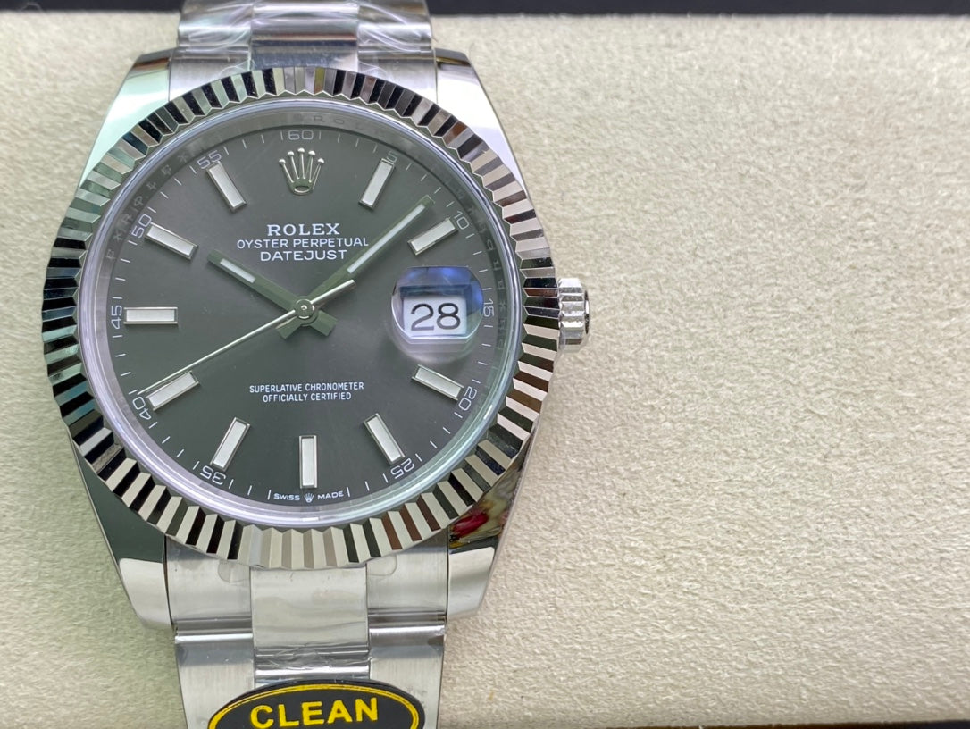 DateJust 41 126334 Clean 1:1 Best Edition 904L Steel Gray Stick Dial on Oyster Bracelet DD3235