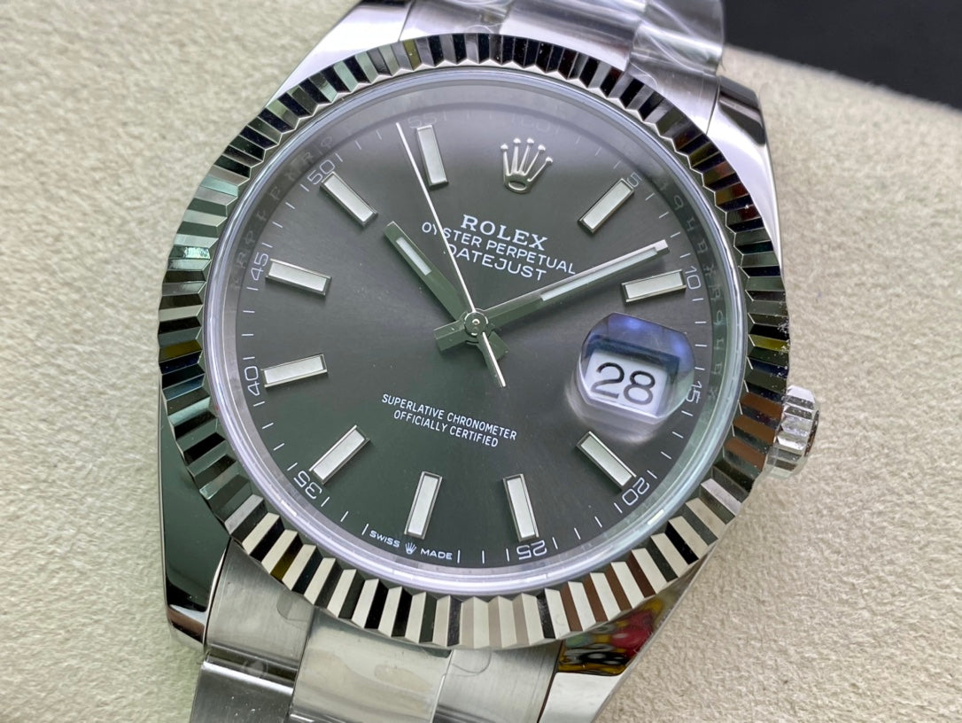 DateJust 41 126334 Clean 1:1 Best Edition 904L Steel Gray Stick Dial on Oyster Bracelet DD3235