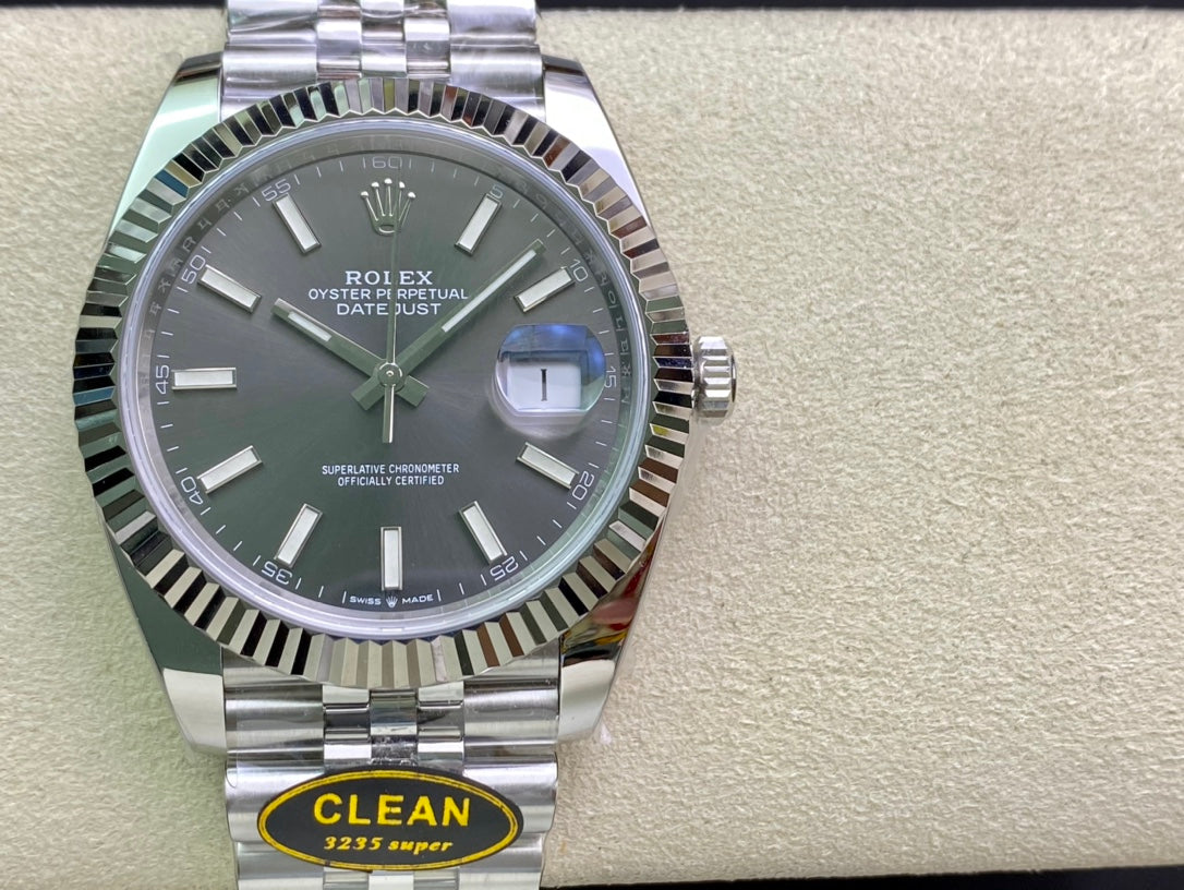 DateJust 41 126334 Clean 1:1 Best Edition 904L Steel Gray Stick Dial on Jubilee Bracelet DD3235
