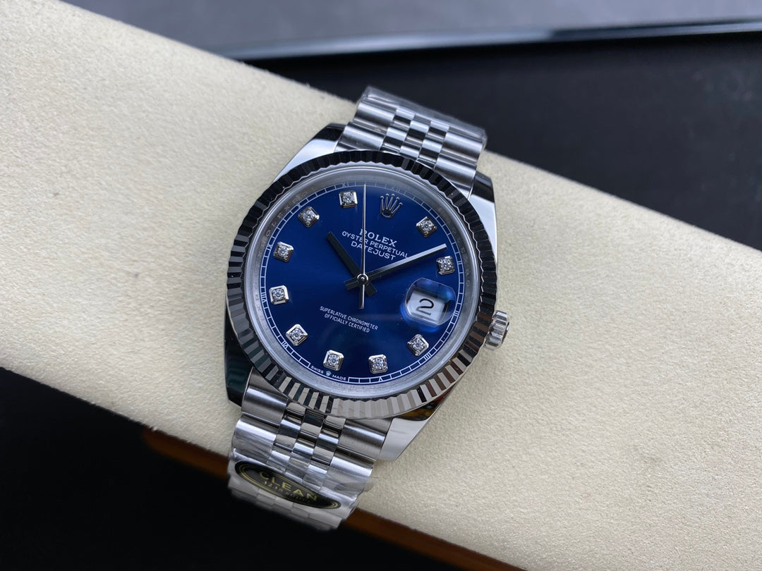 DateJust 41 126334 Clean 1:1 Best Edition 904L Steel Blue/Moissanite Dial on Jubilee Bracelet DD3235