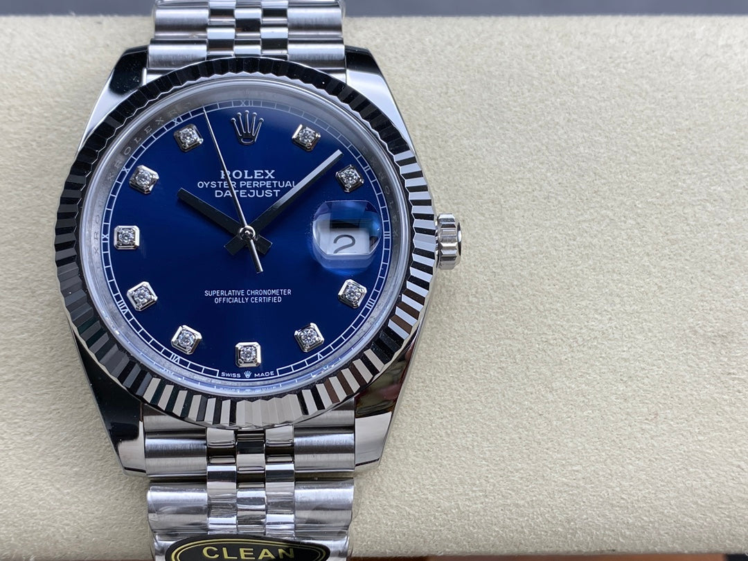 DateJust 41 126334 Clean 1:1 Best Edition 904L Steel Blue/Moissanite Dial on Jubilee Bracelet DD3235