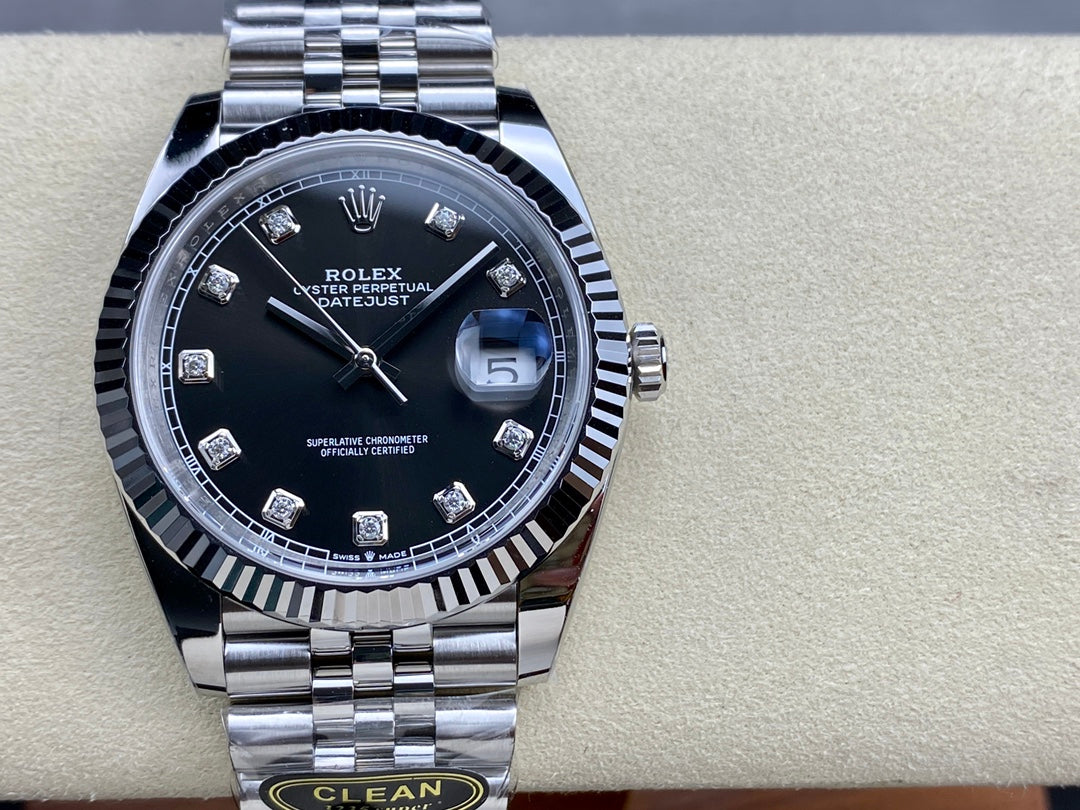 DateJust 41 126334 Clean 1:1 Best Edition 904L Steel Black/Moissanite Dial on Jubilee Bracelet DD3235