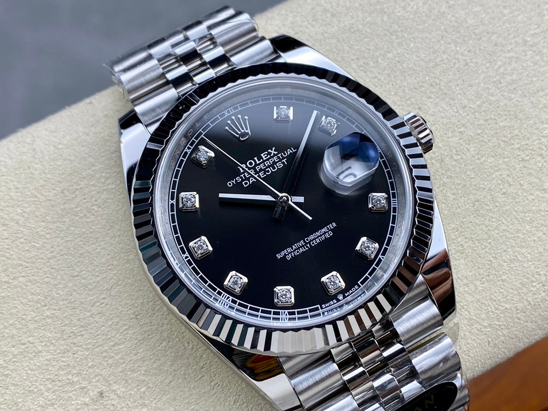 DateJust 41 126334 Clean 1:1 Best Edition 904L Steel Black/Moissanite Dial on Jubilee Bracelet DD3235