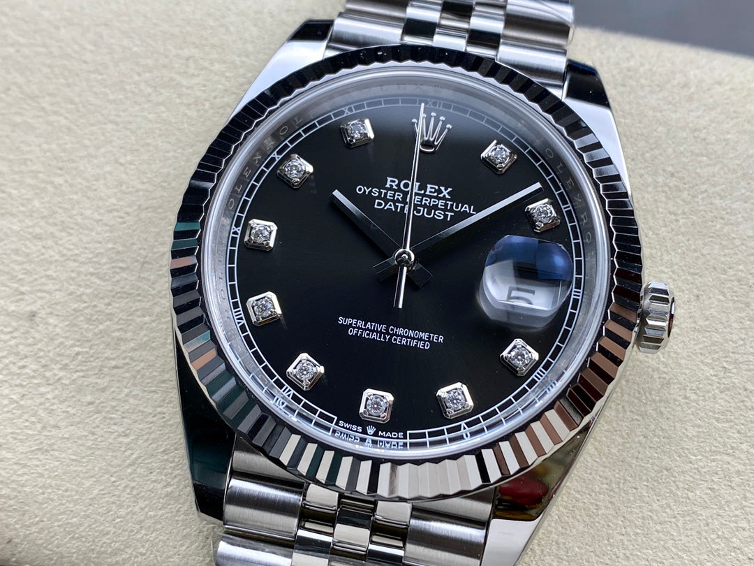 DateJust 41 126334 Clean 1:1 Best Edition 904L Steel Black/Moissanite Dial on Jubilee Bracelet DD3235