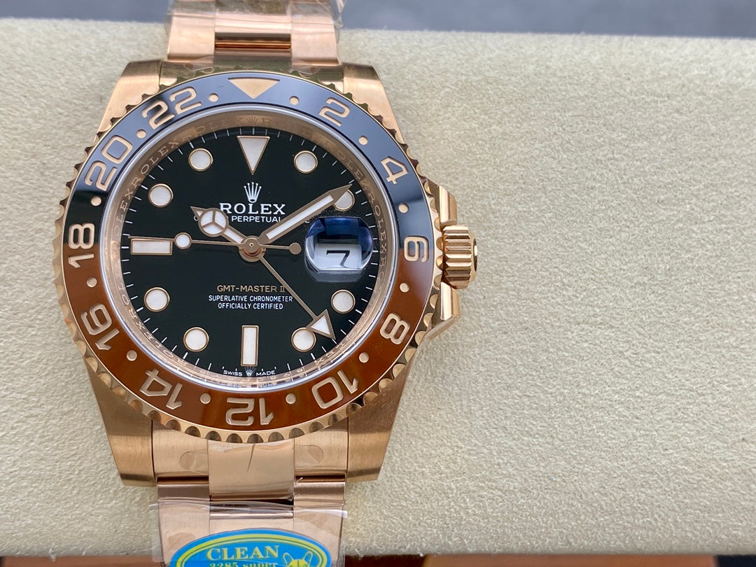 GMT-Master II 126715 CHNR Black/Brown Ceramic Clean Factory 1:1 Best Edition on RG Jubilee Bracelet DD3285 CHS V3