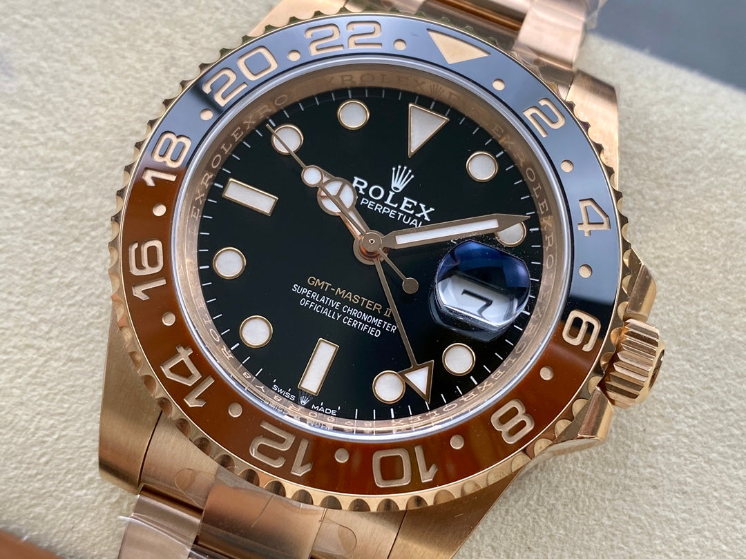 GMT-Master II 126715 CHNR Black/Brown Ceramic Clean Factory 1:1 Best Edition on RG Jubilee Bracelet DD3285 CHS V3