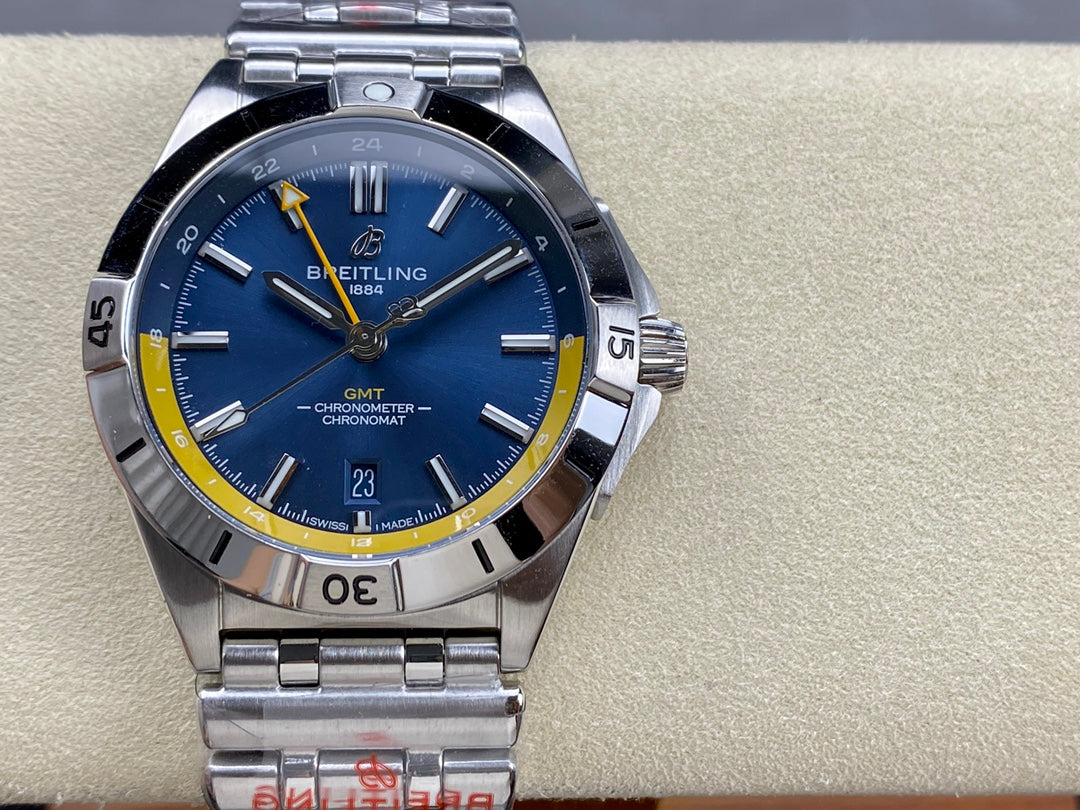 Chronomat GMT 40 SS BLS 1:1 Best Edition Deep Blue/Yellow Dial on SS Bracelet A2836