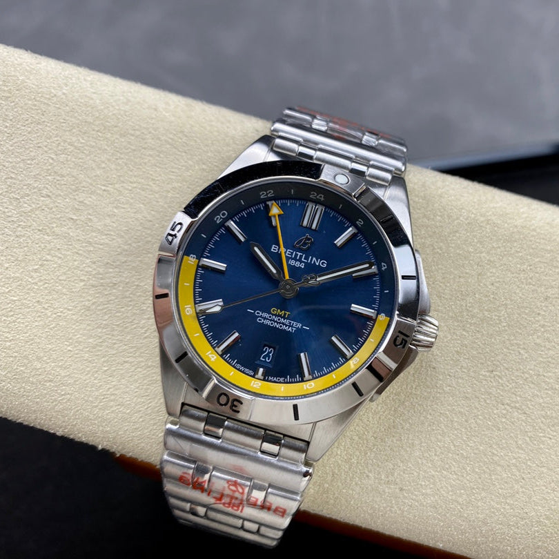 Chronomat GMT 40 SS BLS 1:1 Best Edition Deep Blue/Yellow Dial on SS Bracelet A2836