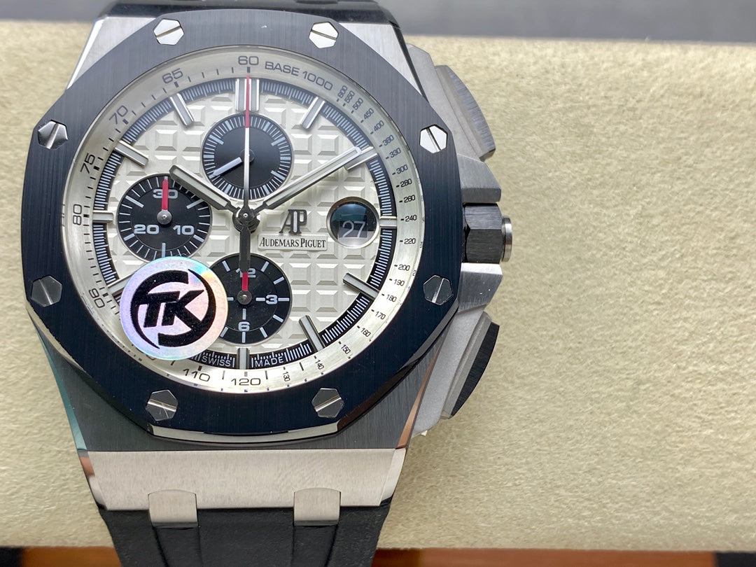 Royal Oak Offshore 44mm SS TKF 1:1 Best Edition White Dial on Black Rubber Strap A3126
